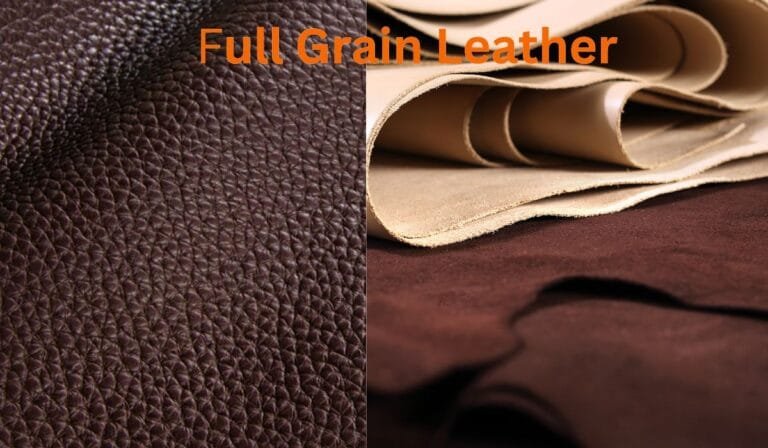 Close-up of full-grain leather textures and raw leather sheets showcasing premium quality.