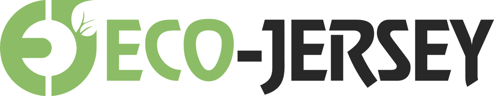 Eco Jersey logo featuring a stylized "E" with a leaf accent, followed by bold typography spelling "ECO-JERSEY" in green and black colors.