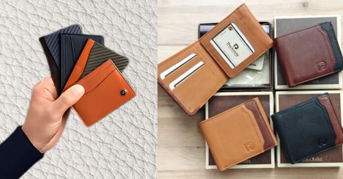 The best choice depends on the image itself. If the wallet's features are important, you could add a very brief descriptor, but alt text should generally be concise.