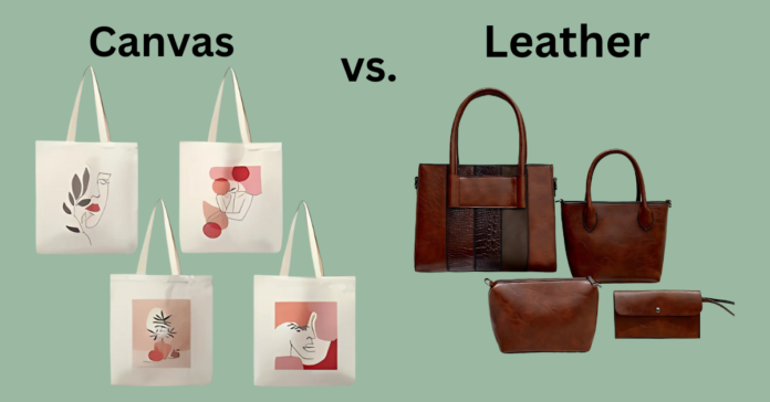 A side-by-side comparison of a stylish leather backpack and a durable canvas backpack, highlighting their differences in design and material.