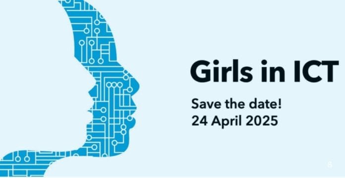 A graphic featuring a blue silhouette of a girl's profile filled with circuit patterns. The text reads 