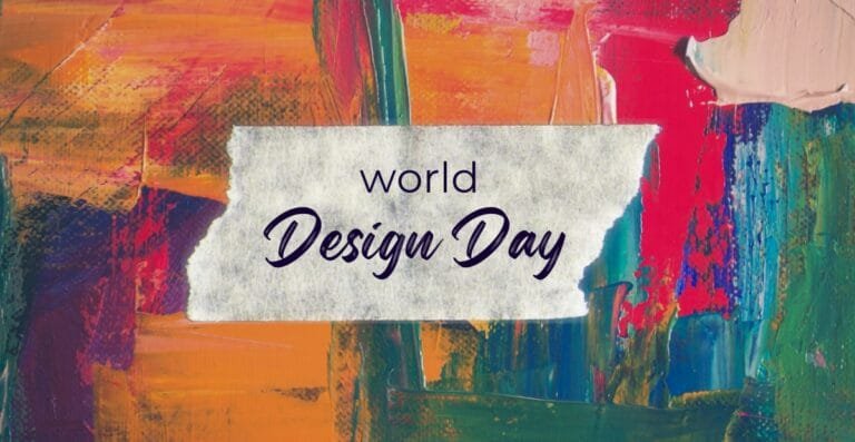 A colorful abstract painting background with the text "World Design Day" in the foreground.