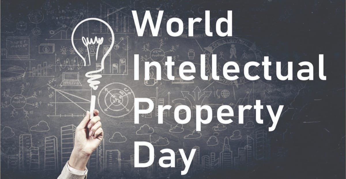 Celebrating Creativity & Innovation: World Intellectual Property Day A hand holding a light bulb illustration against a backdrop of charts and diagrams, with the text "World Intellectual Property Day."