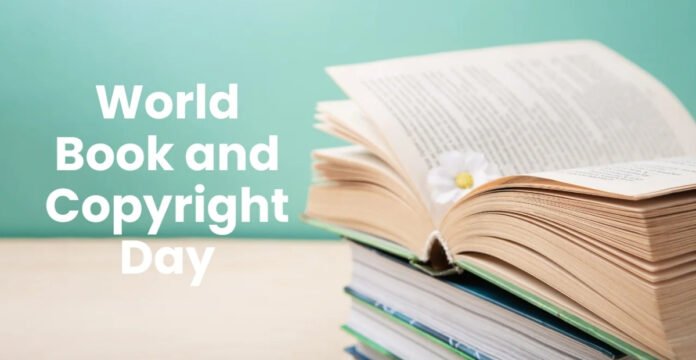 A stack of books with an open book on top, featuring a small flower decoration, against a light green background. The text overlay reads 