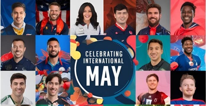 A collage of diverse athletes and sports figures surrounding a central circle with the text 