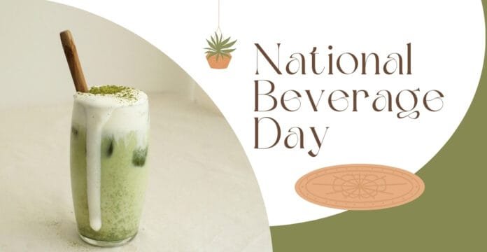 A tall glass of iced matcha latte with a chocolate stick garnish, set against a light background