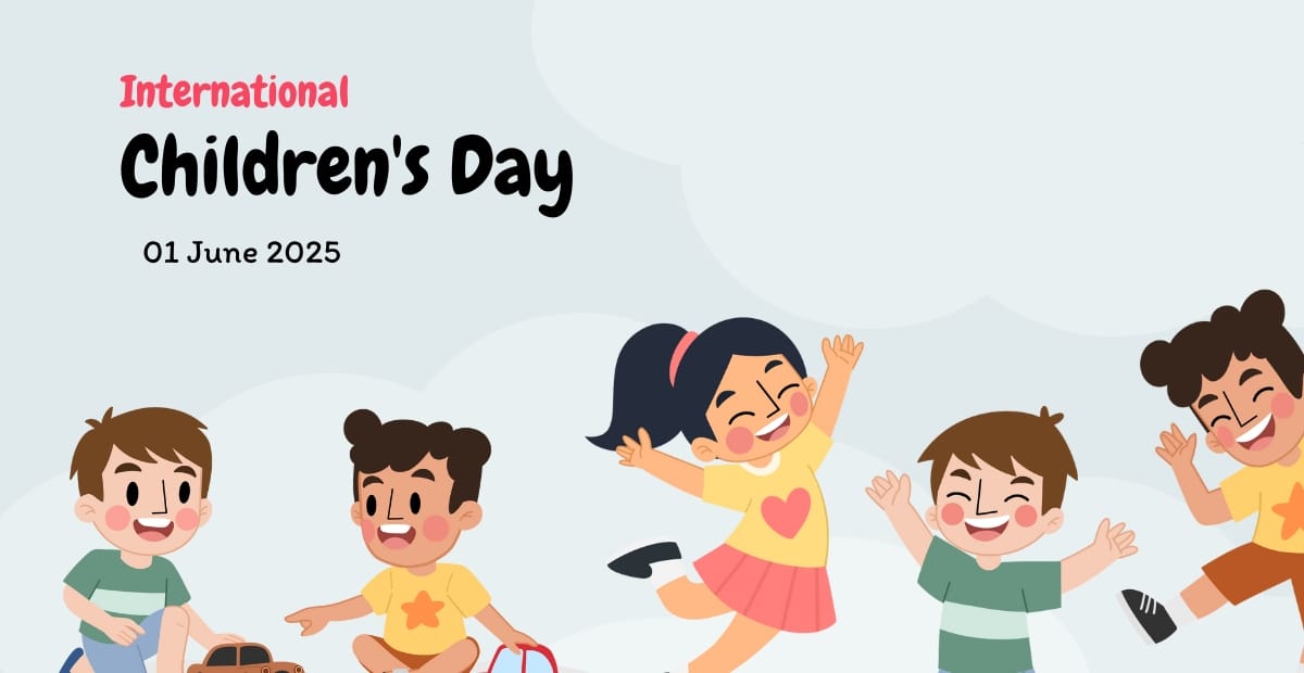 International Children’s Day: Celebrating the Future on June 1 Happy children of diverse backgrounds playing outdoors, smiling and holding colorful balloons, symbolizing joy, unity, and hope.
