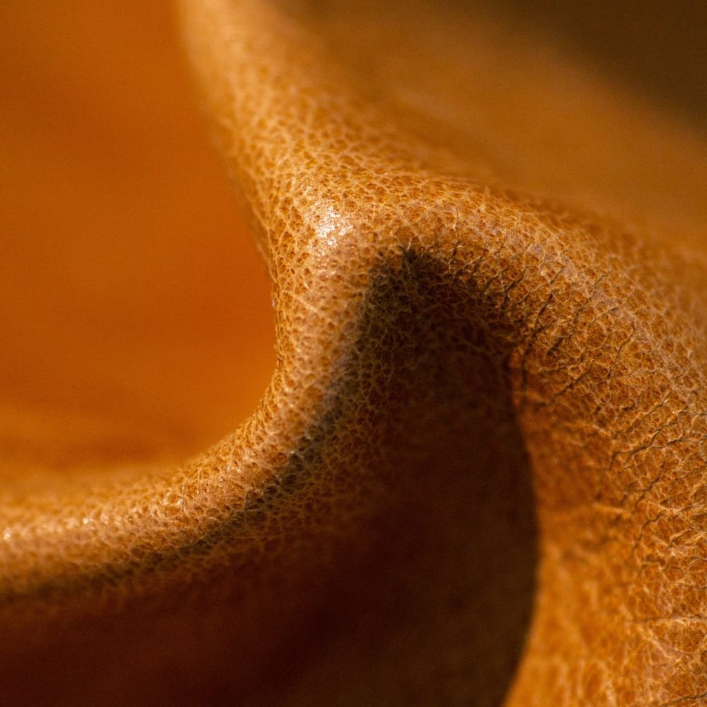 Close-up of deerskin leather showcasing its soft, textured surface with fine natural grain and subtle color variations.

