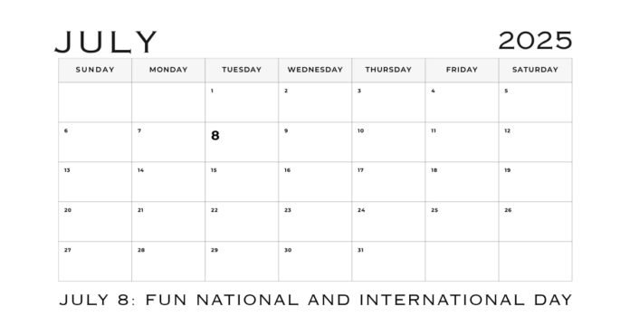 Monthly calendar for July 2025 with a note at the bottom that reads 