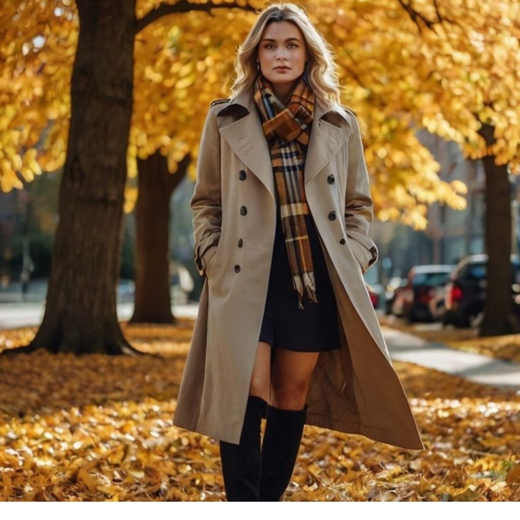 How to Style Trench Coats for Every Season 6 Woman wearing a trench coat styled for fall with layered clothing, standing outdoors in a city setting.