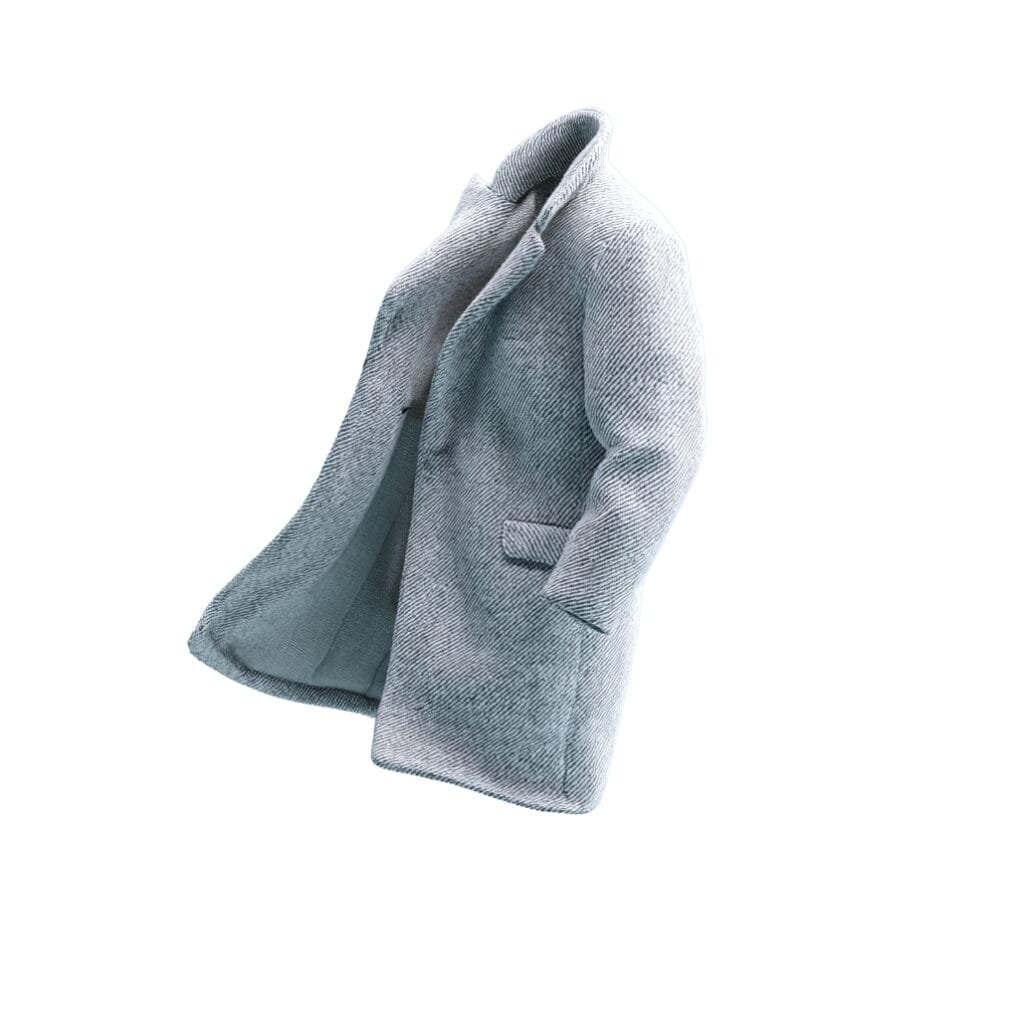 A stylish light gray wool coat with a notch collar and single-breasted design, displayed against a plain background.