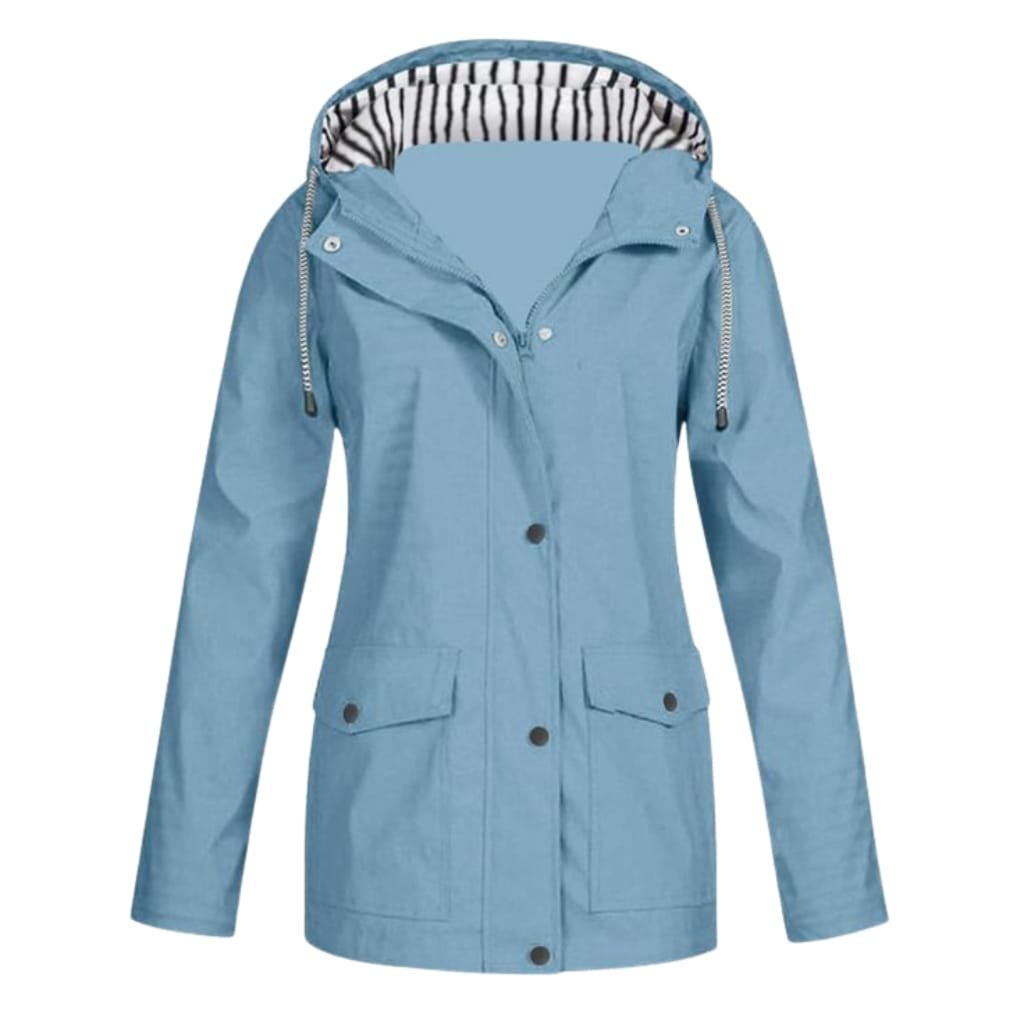 Lightweight ladies windbreaker jacket in pastel pink with zip front, hood, and breathable fabric.