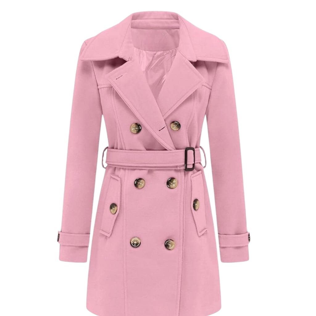 Elegant ladies pea coat in navy wool with double-breasted buttons and a tailored fit.