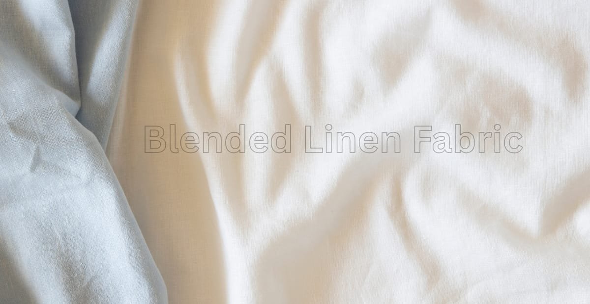 Blended Linen Fabric: Style, Durability, and Sustainability A close-up view of soft, light-colored blended linen fabric with gentle folds and a subtle sheen, showing a pale cream to off-white tone.