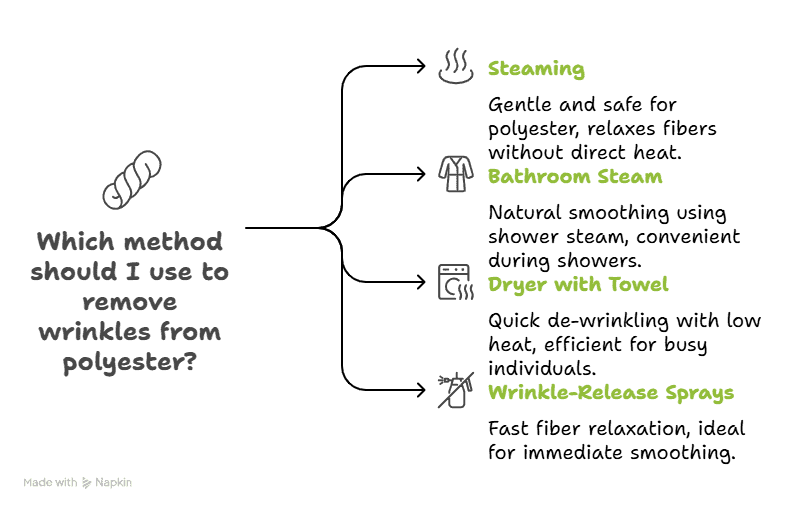  Infographic showing wrinkle removal methods for polyester