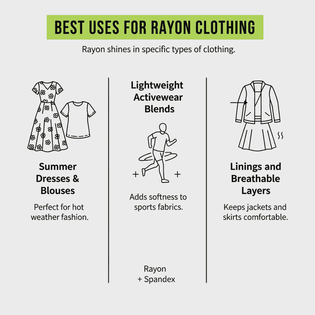 Infographic on the best uses for rayon clothing.