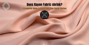 Soft peach rayon fabric with text overlay asking if rayon shrinks.