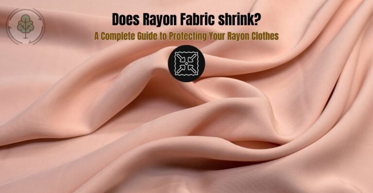 Soft peach rayon fabric with text overlay asking if rayon shrinks.