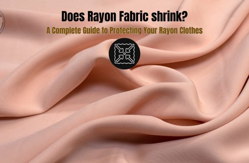Soft peach rayon fabric with text overlay asking if rayon shrinks.