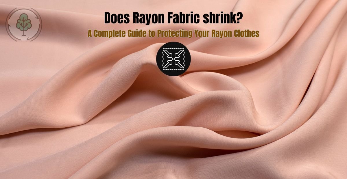 Soft peach rayon fabric with text overlay asking if rayon shrinks.