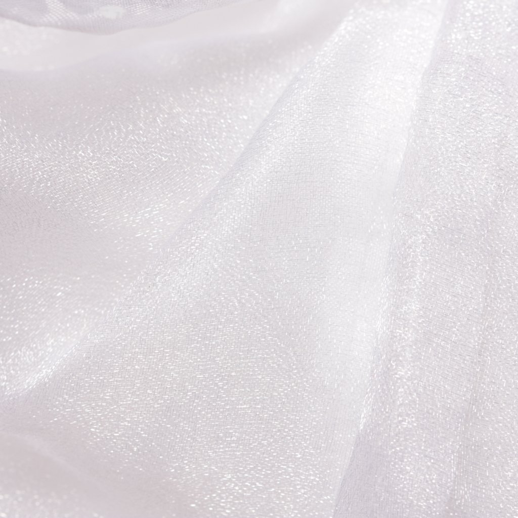 Close-up of pink shot organza fabric with diagonal stripes, showcasing a sheer, shimmering texture used in modern fashion.