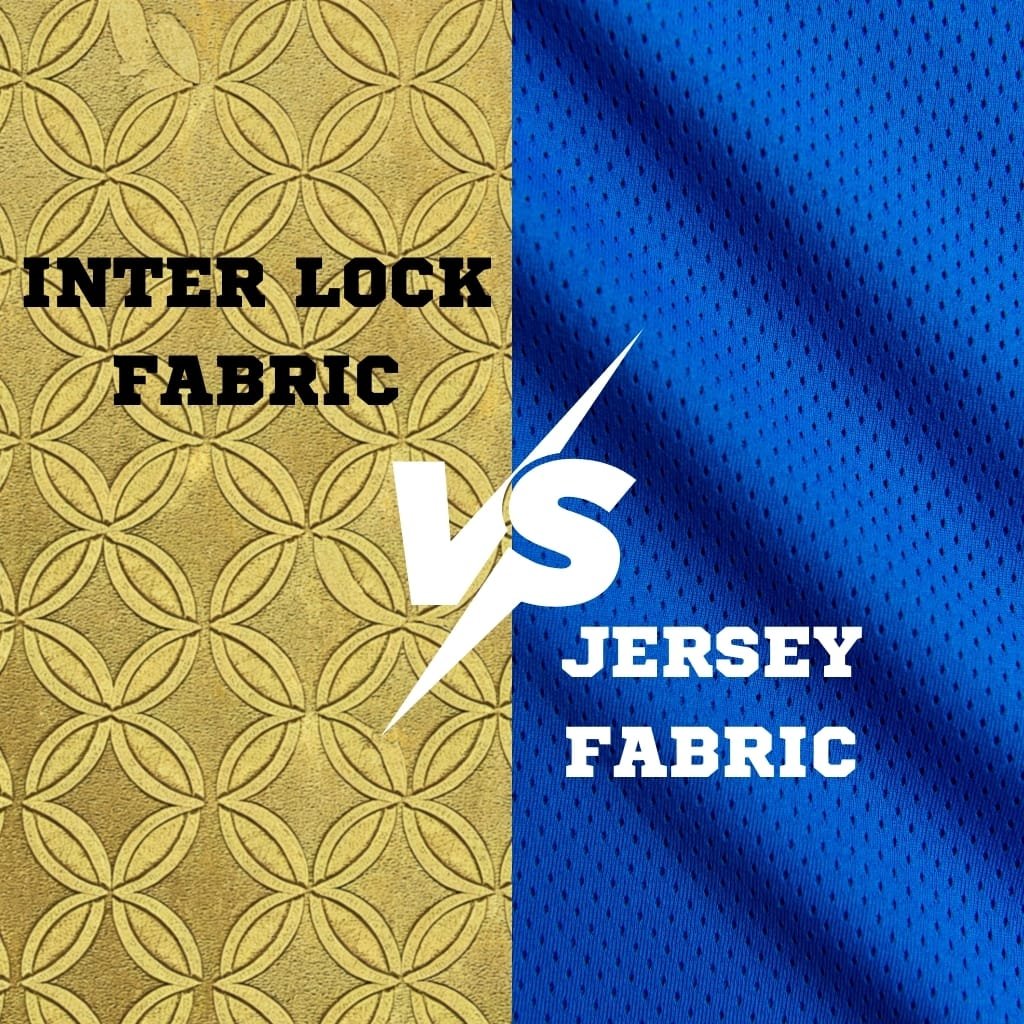A split-background image showing two fabrics: left side is a gold-toned fabric with a repeating circular geometric pattern; right side is a blue mesh fabric with tiny perforations. A large white “VS” graphic sits between them.