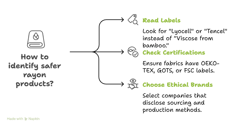 Flowchart showing how to identify safer rayon products