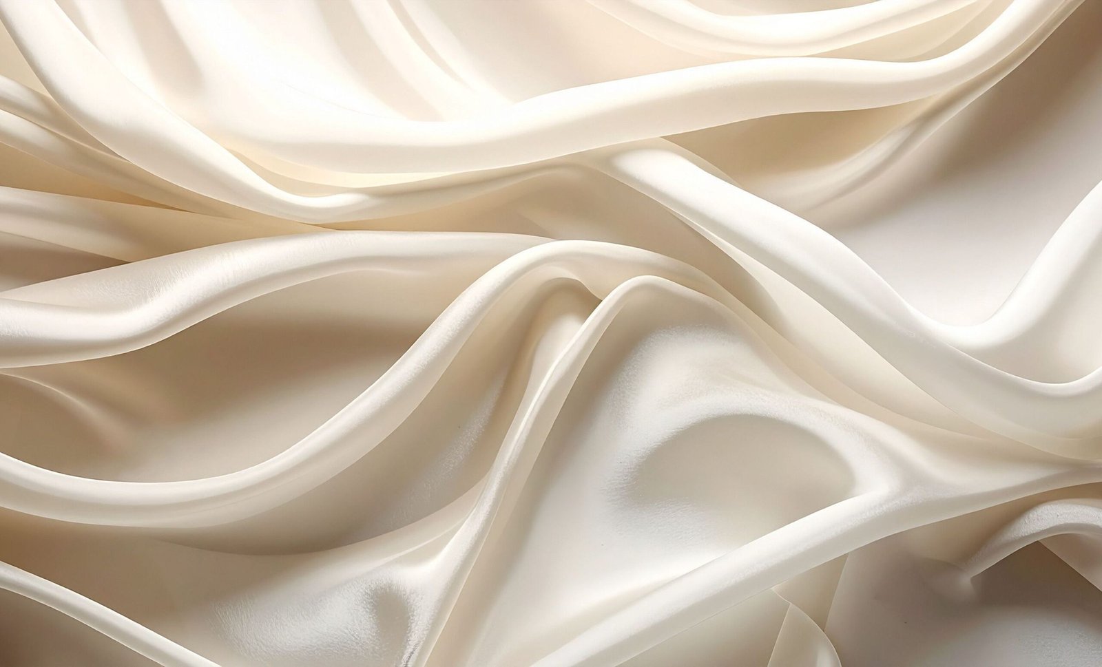 Close-up view of luxurious off-white rayon silk fabric with soft, flowing folds and gentle sheen.”