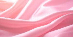 A soft, pale pink satin-like fabric with gentle folds and smooth, glossy highlights. Satin Organza Fabric