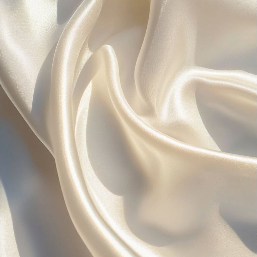 Smooth, off-white satin fabric with soft folds and subtle sheen