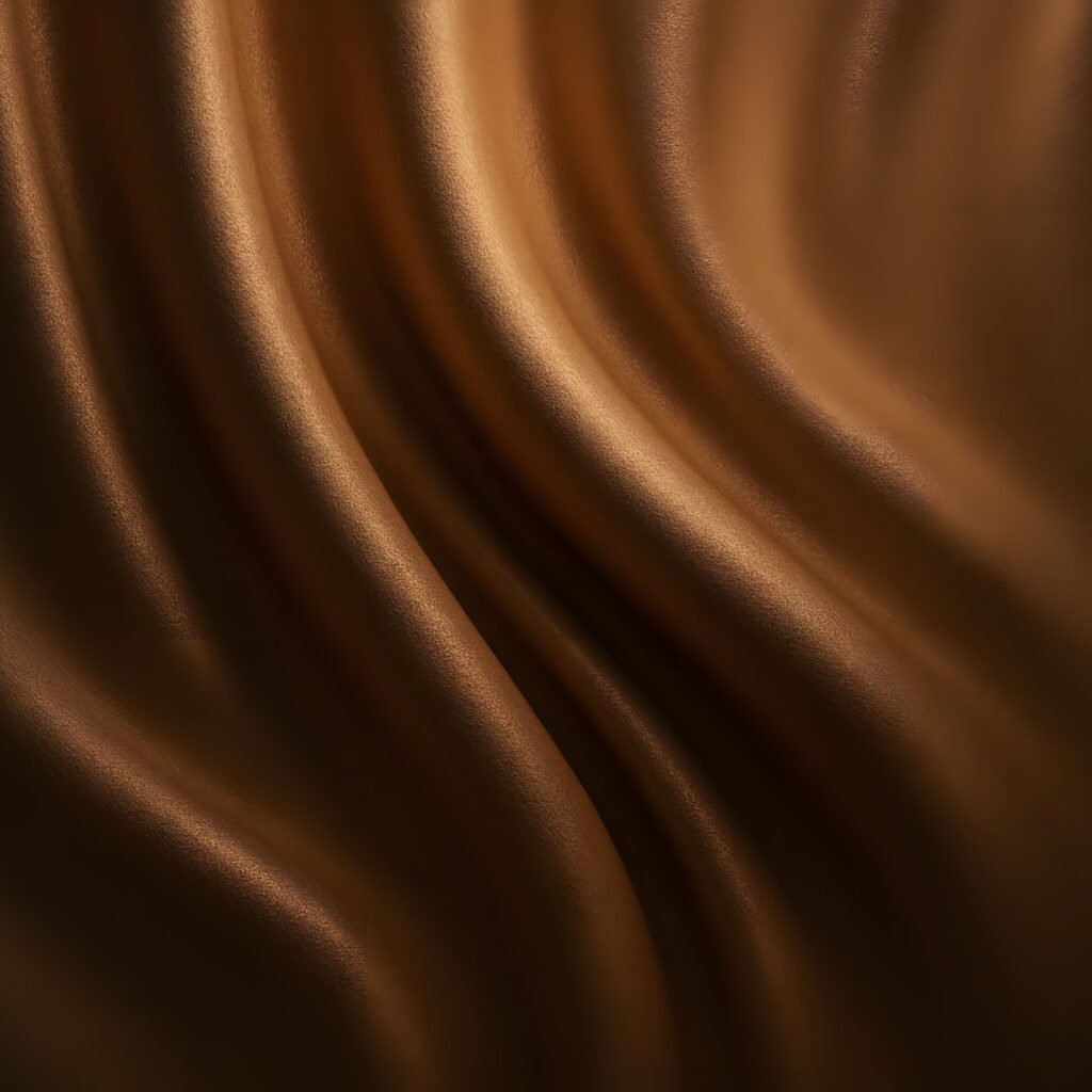 Close-up of rich brown, flowing rayon silk fabric with smooth, glossy folds."