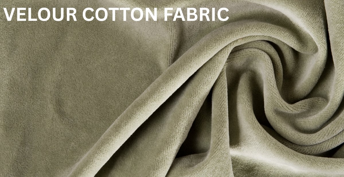 Close-up of soft, beige velour cotton fabric draped and folded.