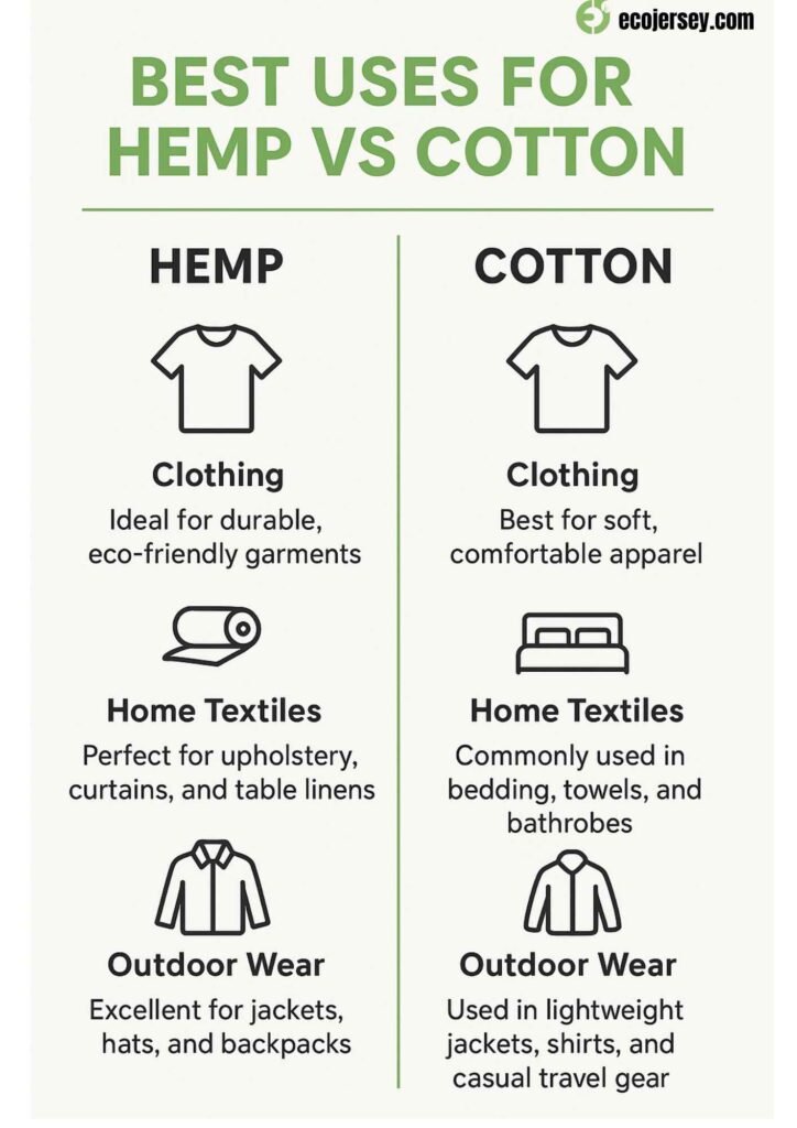 Infographic comparing best uses for hemp vs cotton