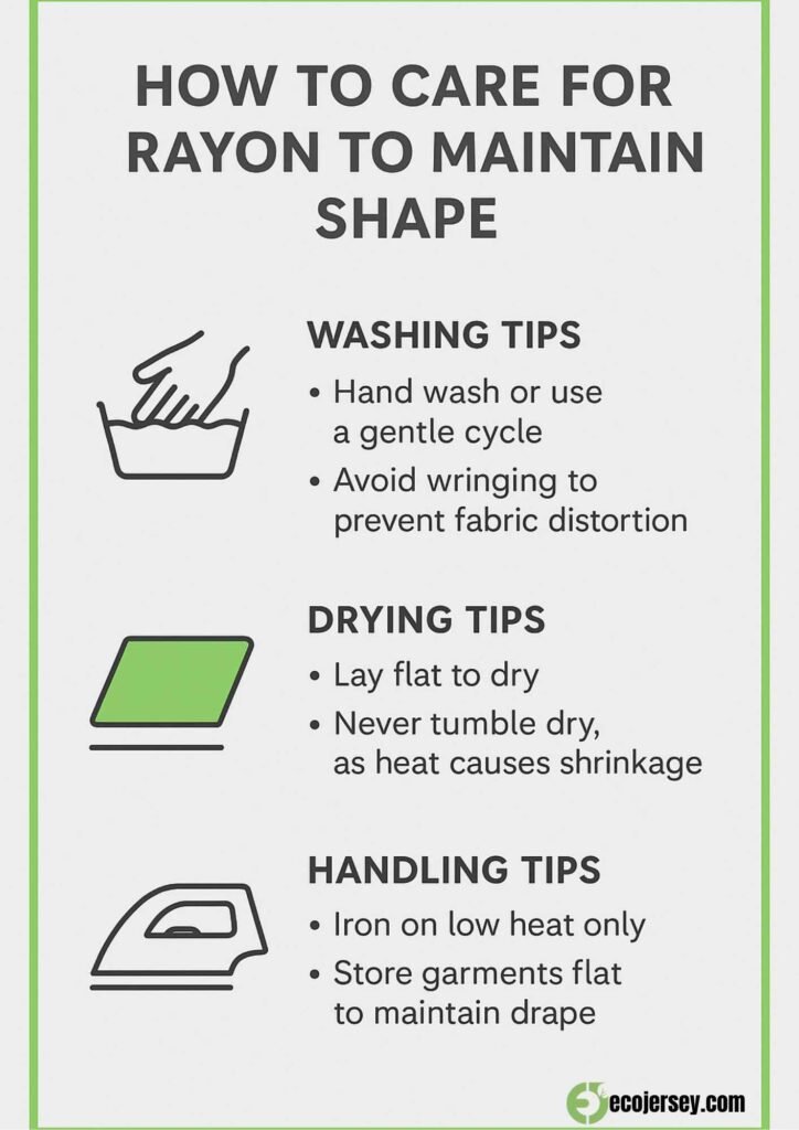 Rayon care tips for washing, drying, and handling to maintain shape.