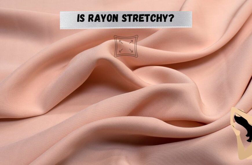Close-up of soft rayon fabric with the text "Is Rayon Stretchy?"