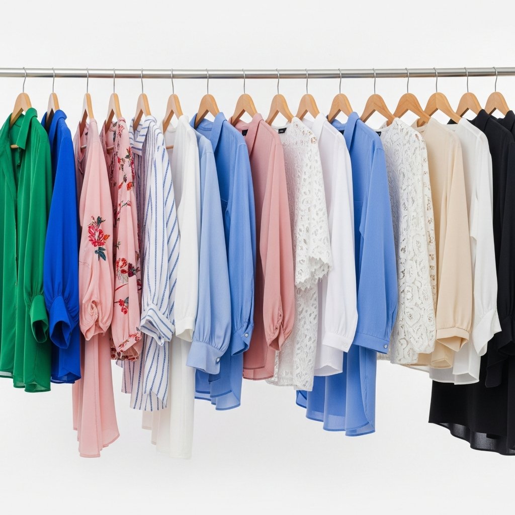 Why Seersucker Cotton Fabric Is Perfect for Summer Outfits 14 A row of colorful blouses and tops hanging on a clothing rack.