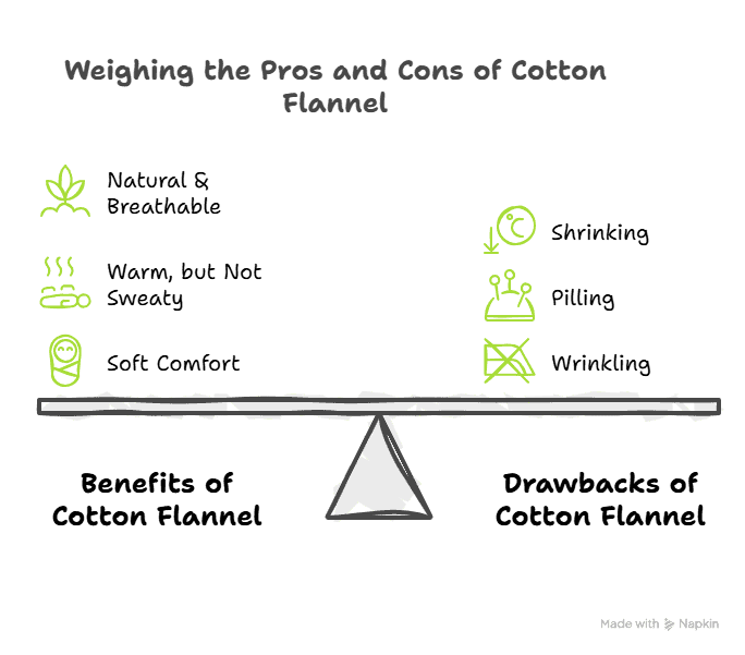 Infographic comparing the pros and cons of cotton flannel