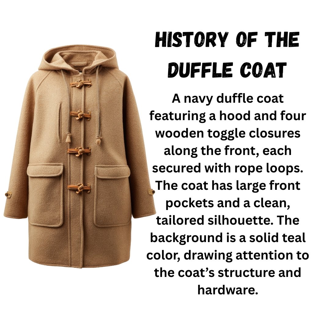 Beige duffle coat with a hood and wooden toggles, shown against a white background.