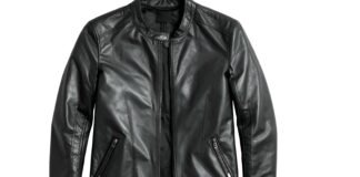 Ladhar Jacket: Premium Style & Comfort for Every Season Alt text: "Black leather jacket with a stand collar, front zipper closure, and two zippered side pockets. Lightweight, fitted design with stitched detailing."