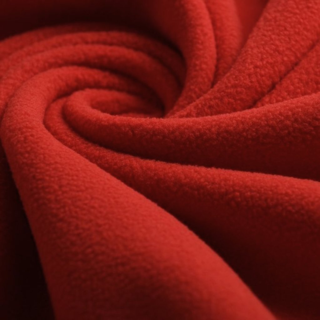 Low Pilling Polyester: A Full Guide to Smooth Durable Fabric 2 A close-up of plush red fabric, showing soft folds and a textured surface.