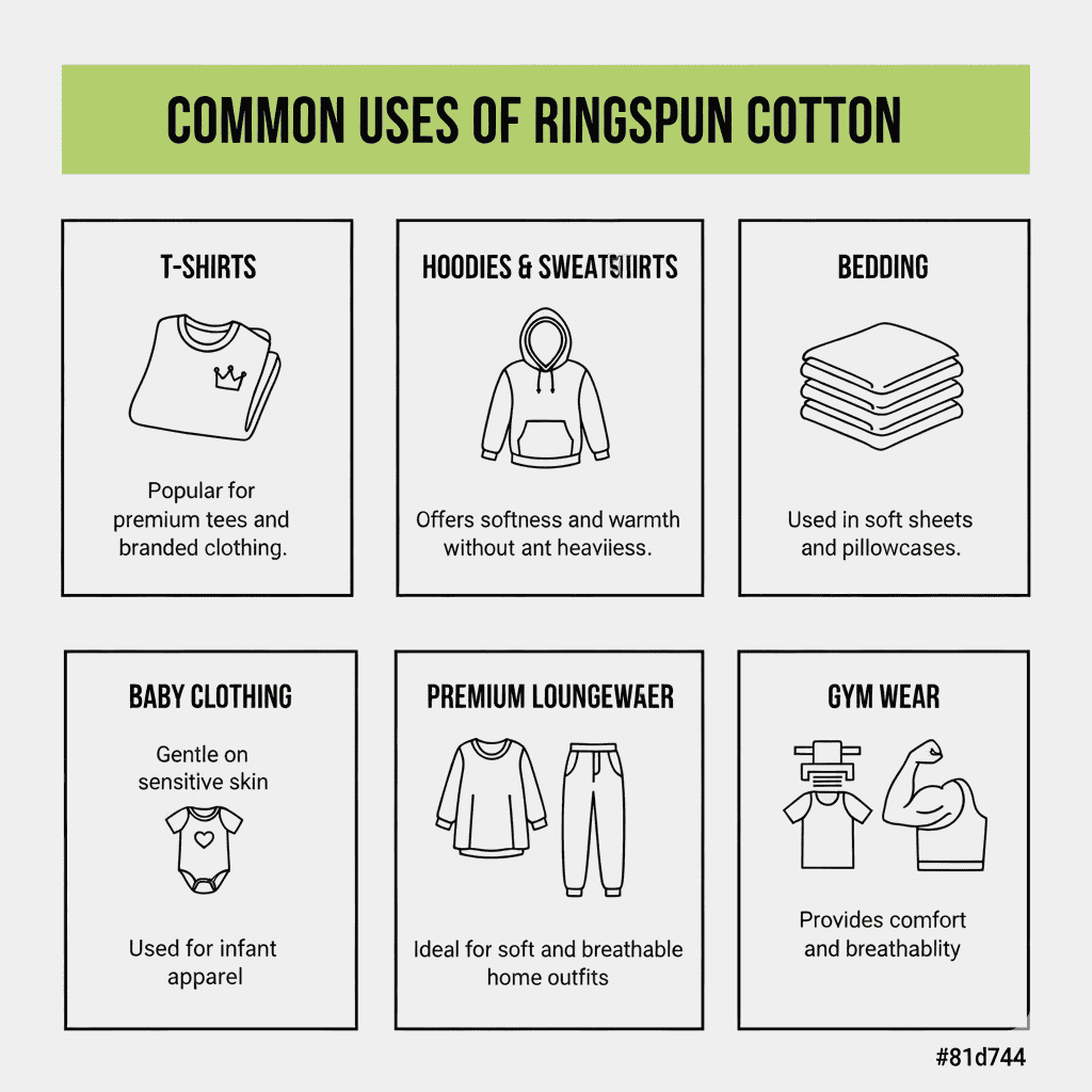 Infographic showing common uses of ringspun cotton in various products.