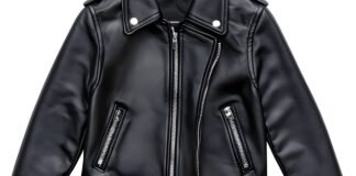 Vintage Field Leather Jacket: Rugged Heritage Meet Style "Close-up of a vintage black leather biker jacket featuring a wide collar with silver snap studs, diagonal zip pockets, and a central metal zipper."