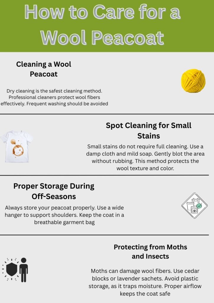 How to care for a wool peacoat with tips on cleaning, spot cleaning, proper storage, and protecting wool from moths.The Wool Peacoat Comeback:
