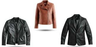 Heavy Leather Jacket: Durable Style for Bold Fashion Three heavy leather jackets in black, brown, and black with silver zippers—biker-style with zippered pockets and multiple seams, displayed against a white background.