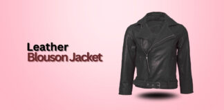 Leather Blouson Jacket for Men: Vintage With Modern Black leather blouson jacket with zipper details displayed on a pink gradient background."