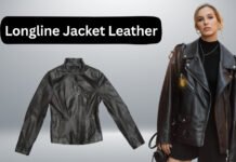 Longline Leather Jacket: Timeless Length & Modern for Style A black leather longline jacket displayed on a plain background, with a person wearing a similar leather jacket on the right