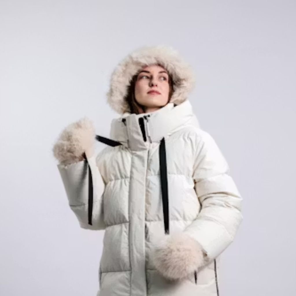 Person wearing a camouflage jacket and black cap, standing in a forest with trees and soft sunlight in the background.Military-Inspired Winter Jackets (2)