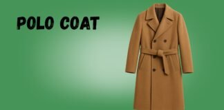Polo Coat Guide: Refined Style for Modern Gentlemen A camel-colored belted wool coat with a double-breasted front, displayed against a green gradient background.