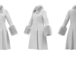 “White Victorian-style winter coat with faux fur collar and cuffs, shown from front, angled, and back views.”Why Victorian-Era Winter Coats