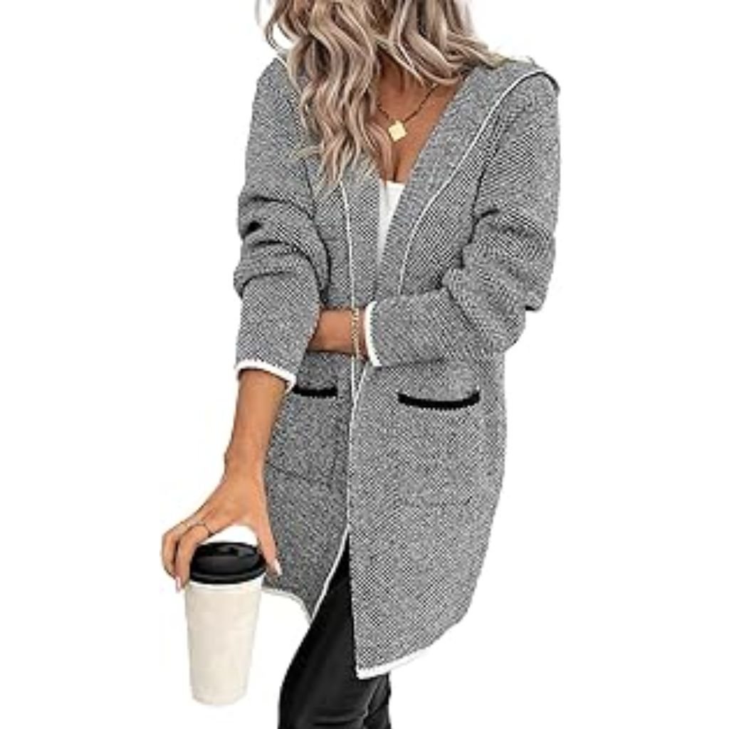 "Brown button-up cardigan with gold buttons and front pockets."trendy cardigan outfits